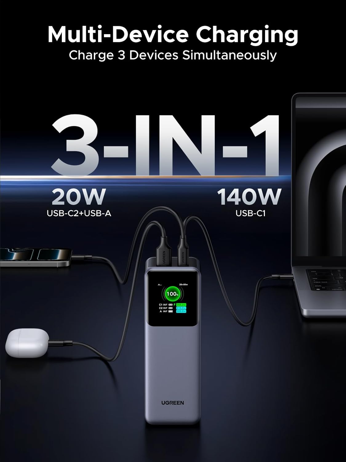 UGREEN Nexode Power Bank 25000mAh 200W Cargador portátil para lapto...