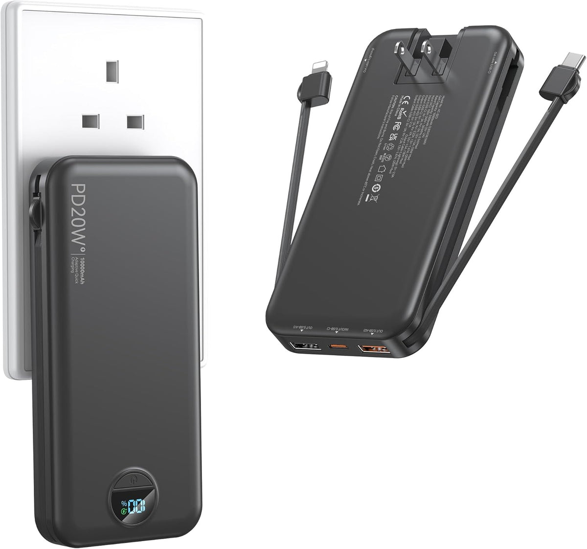 Ffnpua - Cargador portátil con enchufe de pared, banco de energía U...
