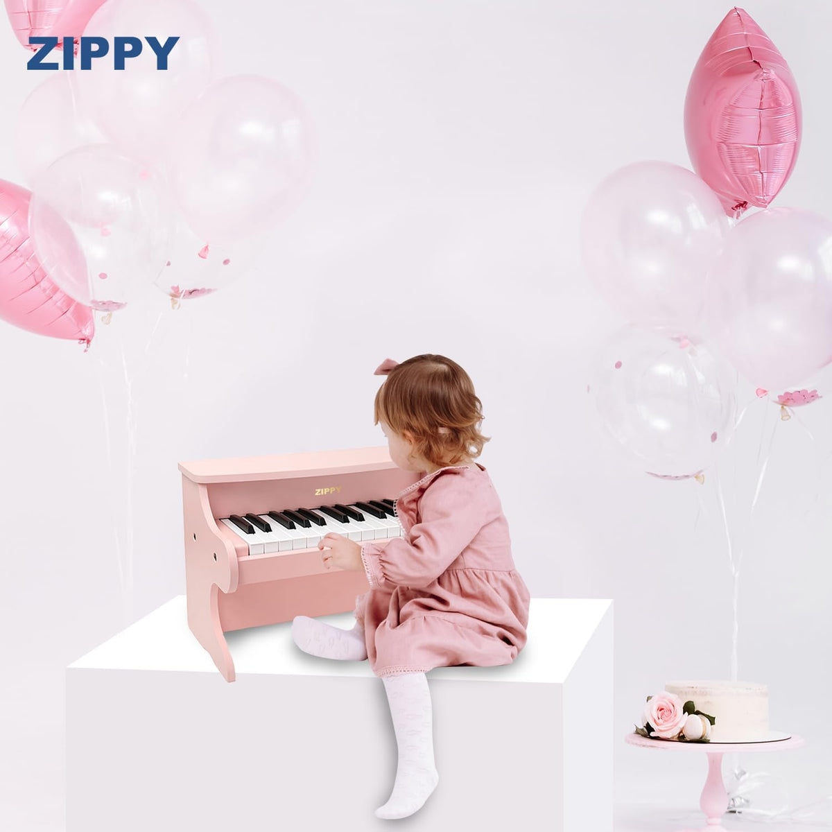 ZIPPY Teclado de piano para niños, piano digital de 25 teclas para niños, mini instrumento educativo musical, juguete de madera para niños y niñas (rosa)