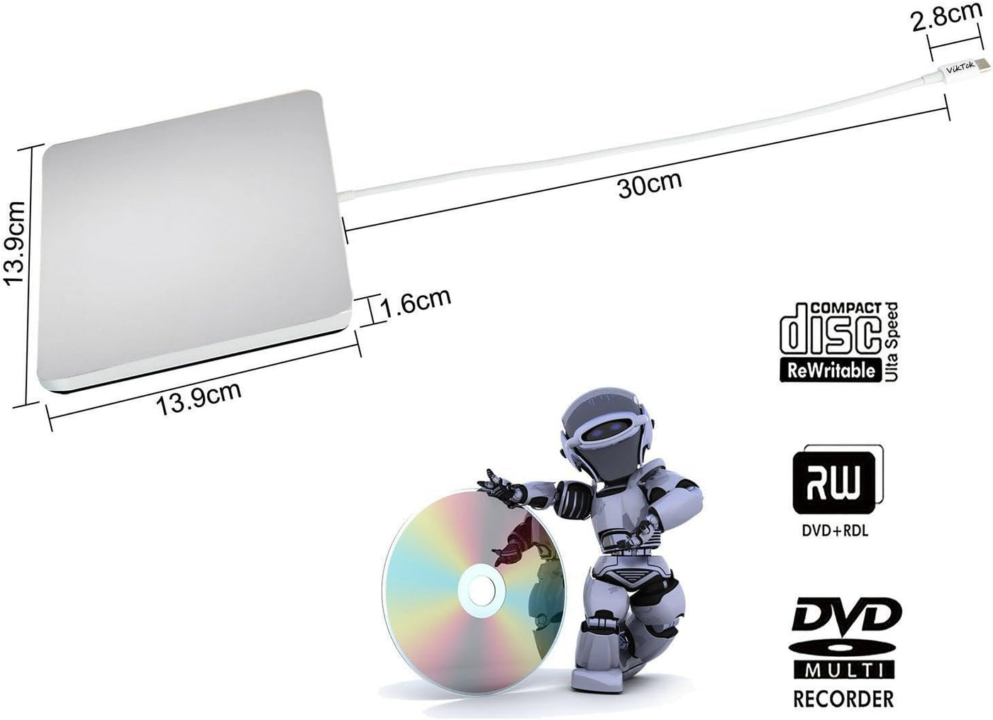VikTck USB-C Superdrive - Lector externo de DVD\/CD y grabadora de...