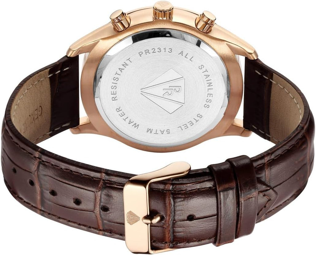 PIERRE RICHARDSON Reloj de lujo para hombre PR2320 - Cuarzo de acero inoxidable plateado, 1.732 in, resistente al agua 5ATM, cristal de zafiro resistente a los arañazos
