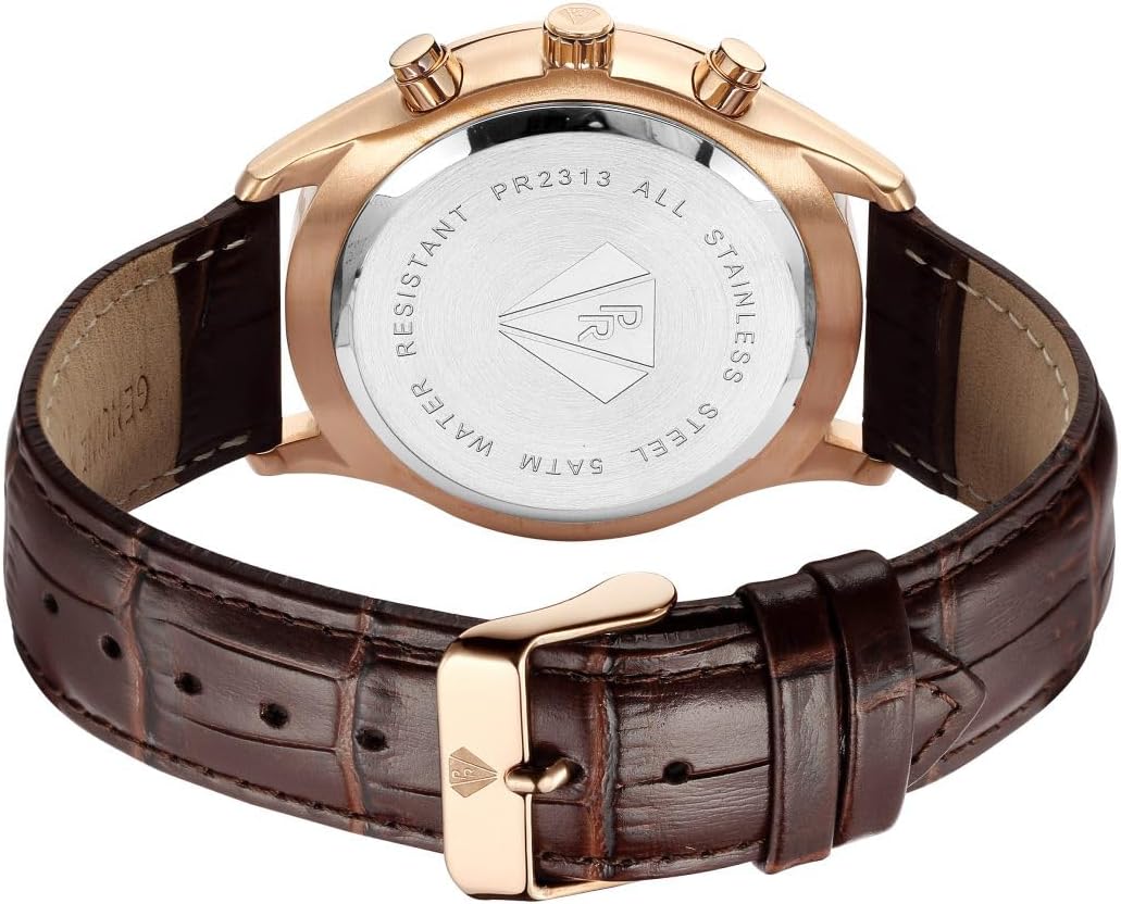 PIERRE RICHARDSON Reloj de lujo para hombre PR2320 - Cuarzo de acero inoxidable plateado, 1.732 in, resistente al agua 5ATM, cristal de zafiro resistente a los arañazos