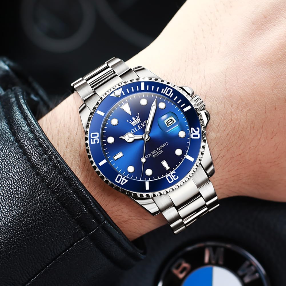 OLEVS Reloj para Hombre Con Diamante Analógico Quartz Negocios Resistente al Agua Acero Inoxidable Fecha Semana Luminiscente Reloj para Hombres