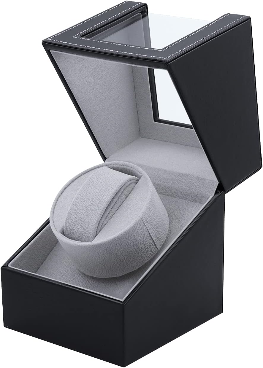 Mcbazel Caja Bobinadora Automática de Reloj de Cuero PU, Motor Silencioso con Enchufe, Caja de Exhibición y Almacenamiento para Relojes Automáticos