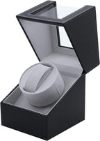 Mcbazel Caja Bobinadora Automática de Reloj de Cuero PU, Motor Silencioso con Enchufe, Caja de Exhibición y Almacenamiento para Relojes Automáticos
