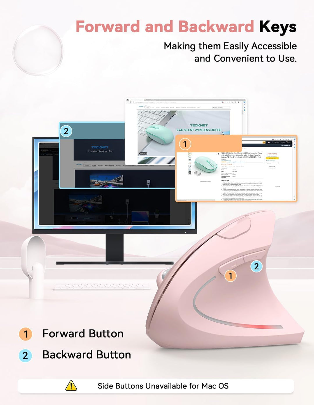 TECKNET ratón inalámbrico vertical ergonómico 2.4G - ratones óptico...