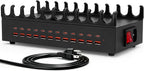 Estación de carga USB de 300 W para múltiples dispositivos, estación de carga rápida múltiple de escritorio de 24 puertos con soporte organizador de dispositivos y protección múltiple, regleta de