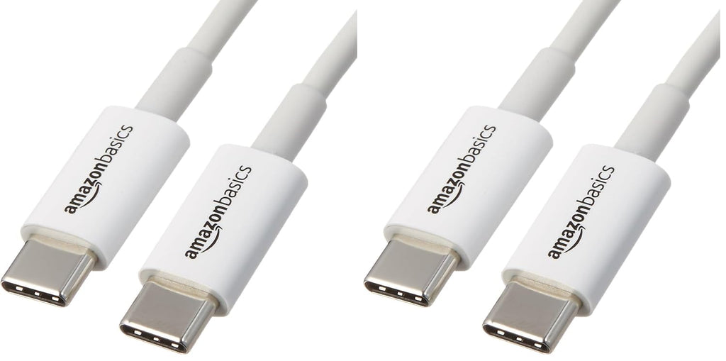 Amazon Basics USB-C a USB-C Cable, 6 Foot | 480Mbps Speed | USB-IF Certified | blanco | Pack de 2