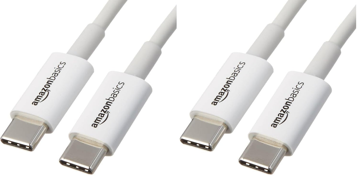 Amazon Basics USB-C a USB-C Cable, 6 Foot | 480Mbps Speed | USB-IF Certified | blanco | Pack de 2