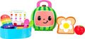 CoComelon Juego de lonchera – Incluye lonchera, bandeja de 3 piezas, tenedor, cuchara, tostadas con huevo, manzana, paleta, tarjeta de actividades, juguetes para niños, niños pequeños y preescolares