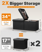 AmasSmile Reposapiés Otomano Banco con Almacenamiento, 34 Pulgadas Reposapiés de Cuero Negro, Mesa de Centro, Asiento Acolchado, Baúl de Almacenamiento, Almacén de Mantas con Tapa Abatible para Sala