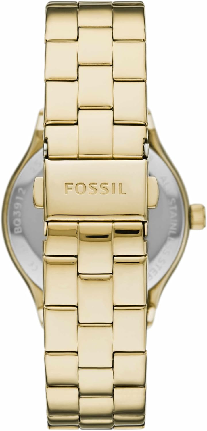 Moderno y sofisticado reloj multifunción de acero inoxidable dorado