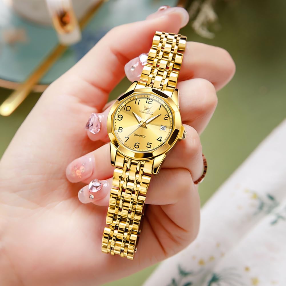 OLEVS Reloj Femenino Clásico de Mujer para Damas Análogo Acero Inoxidable Resistente al Agua Luminosa Día Fecha Dos Tonos de Fácil Lectura en la Muñeca