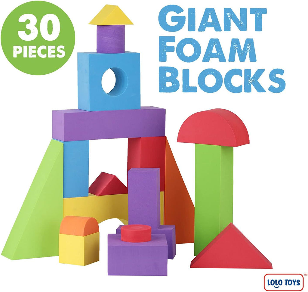 LOLO TOYS Bloques de espuma de construcción grandes para niños pequeños – Bloques de construcción gigantes gigantes grandes (30 piezas)