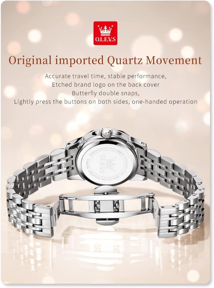 OLEVS Reloj para Mujer Moderno de Moda con Diamantes para Damas Analógico, Acero Inoxidable, Resistente al Agua, Luminosa, Día, Fecha, Dos Tonos