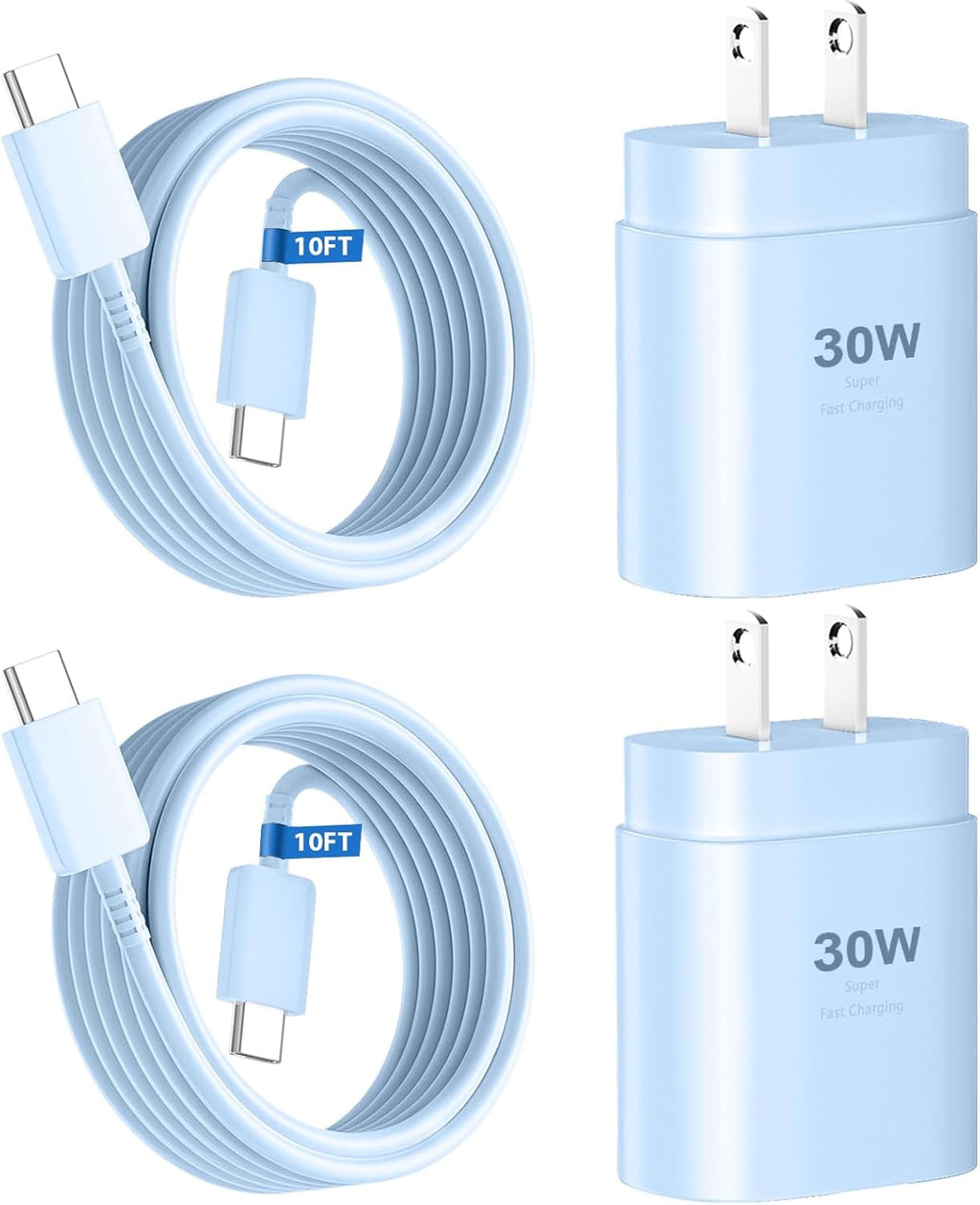 Cargador para teléfono 17, 16, 15, carga rápida, 30 W, USB C, bloque de carga para teléfono 17 16 15 Pro Max y cable tipo C de 10 pies de largo para i.Phone 17/Air/17 Pro/17 Pro Max/16/16 Plus/16 Pro/16 Pro Max/15/15 Pro Max, azul