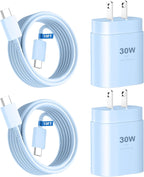 Cargador para teléfono 17, 16, 15, carga rápida, 30 W, USB C, bloque de carga para teléfono 17 16 15 Pro Max y cable tipo C de 10 pies de largo para i.Phone 17/Air/17 Pro/17 Pro Max/16/16 Plus/16 Pro/16 Pro Max/15/15 Pro Max, azul