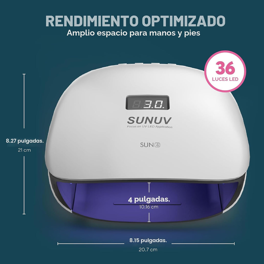 Secador de uñas con gel con LED de 48 W UV y sensor (blanco), de Sunuv
