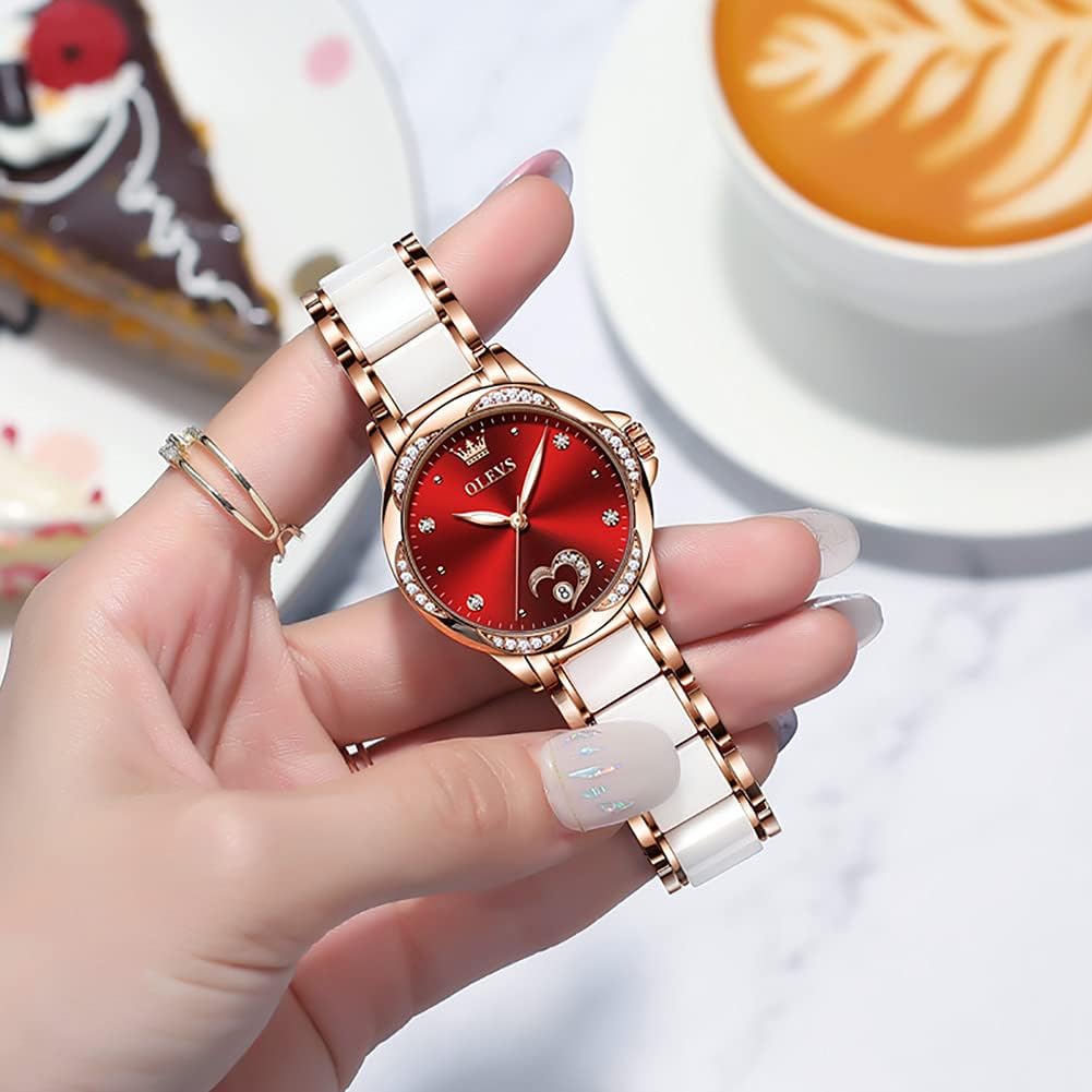 OLEVS Relojes automáticos para mujer con correa de cerámica de lujo