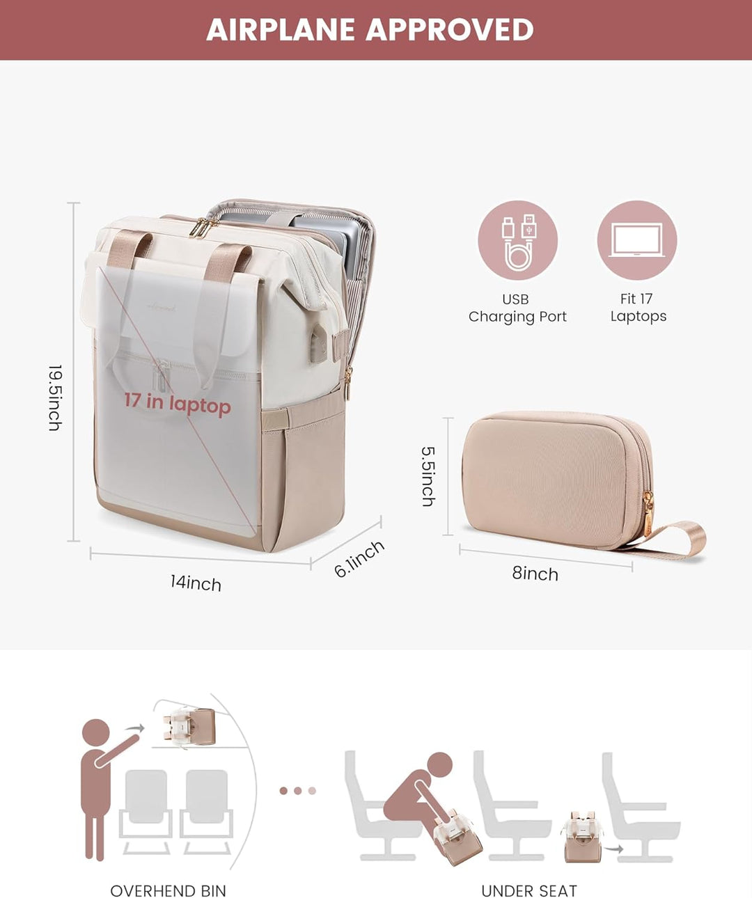 LOVEVOOK Mochila para laptop para mujer, mochila de trabajo convert...