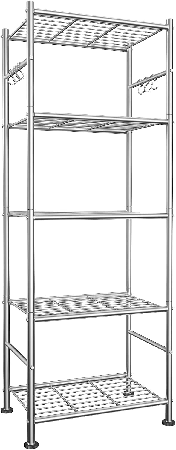 Estantes de almacenamiento, organizador de estantes de gran capacidad de 5 niveles con ganchos, estantería de garaje resistente con patas niveladoras, estante sin tambaleo para dormitorio