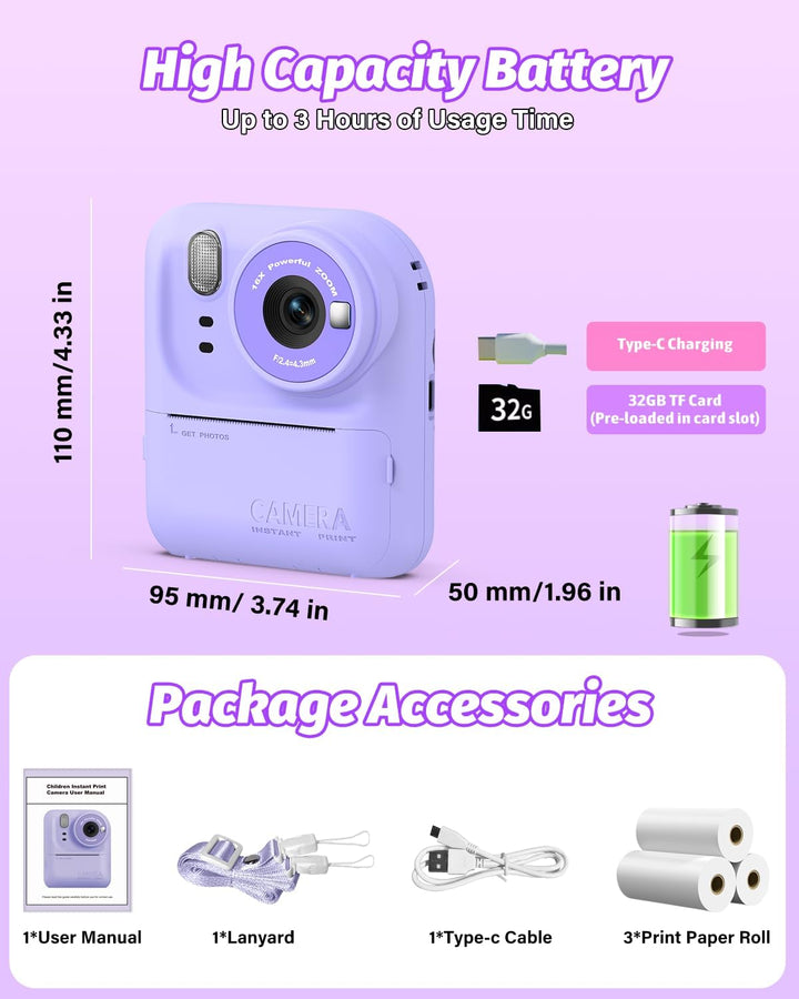 Teslahero Cámara para Niños con Impresión Instantánea de Fotos, Cám...
