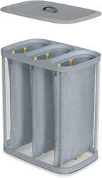 Joseph Joseph Tota Trio 90 litros/23.8 galones Cesta de lavandería con separación y tapa, 3 bolsas de lavado extraíbles con asas - Gris