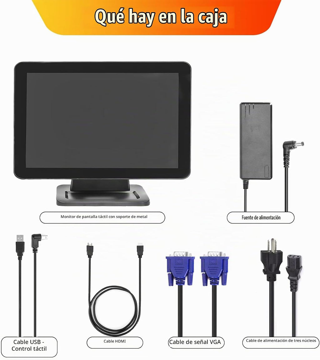 ANGEL POS Monitor POS de pantalla táctil FHD IPS de 15.6 pulgadas 1920 x 1080 con soporte de metal, 10 puntos táctiles HDMI VGA, pantalla impermeable a prueba de polvo 1080P, industrial, oficina, venta al por menor, gimnasio, almacén (negro)
