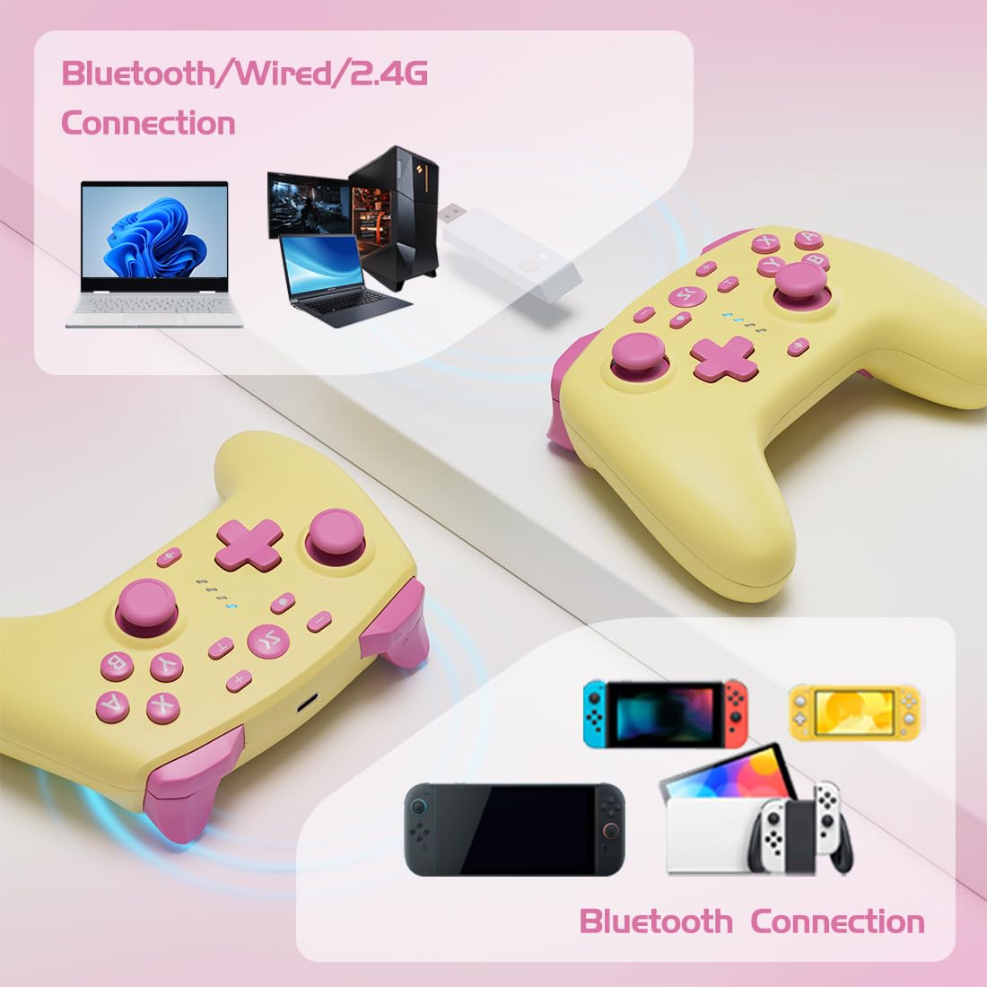 Controlador de conmutación inalámbrico para Switch/Switch 2/OLED/Lite/PC (Morado+Amarillo)