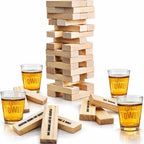 ArtCreativity Juegos de beber en torre para adultos, con 4 vasos y 60 bloques de madera con desafíos, divertidos juegos de fiesta para adultos para la noche de juegos, gran idea de regalo para todos