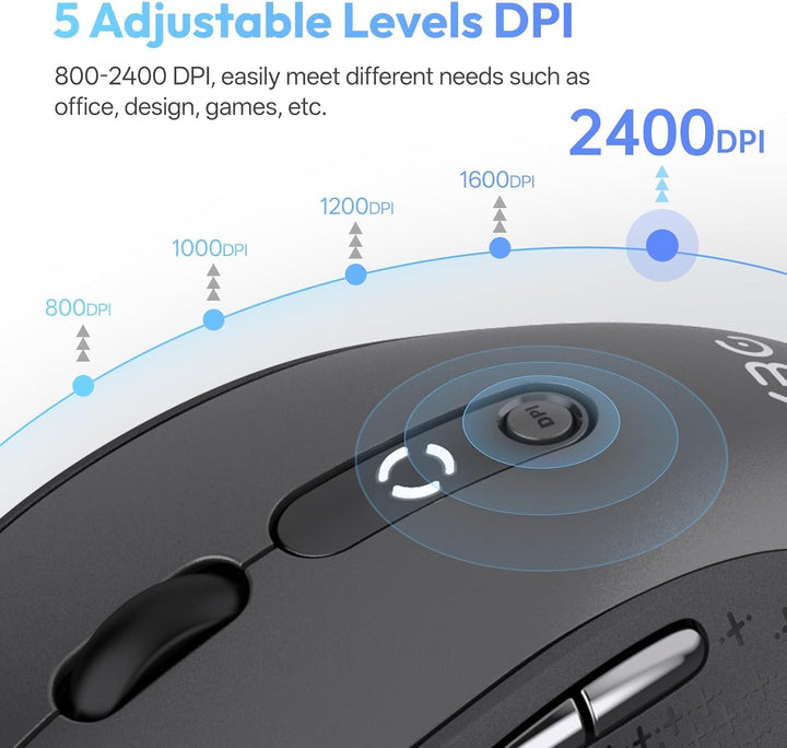 XBG B15 Ratón inalámbrico Tri-Mode, Bluetooth 5.0\/4.0 y 2.4G, 5 ni...