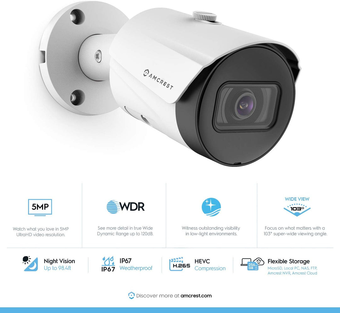 Amcrest Paquete de 2 cámaras POE UltraHD de 5 MP para exteriores de...