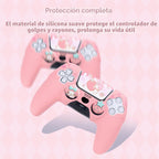 Kuitmor Juego de funda de silicona para controlador PS5, funda protectora suave antideslizante para controlador inalámbrico PS5 con 2 tapas de agarre para el pulgar y 1 adhesivo (melodía rosa)