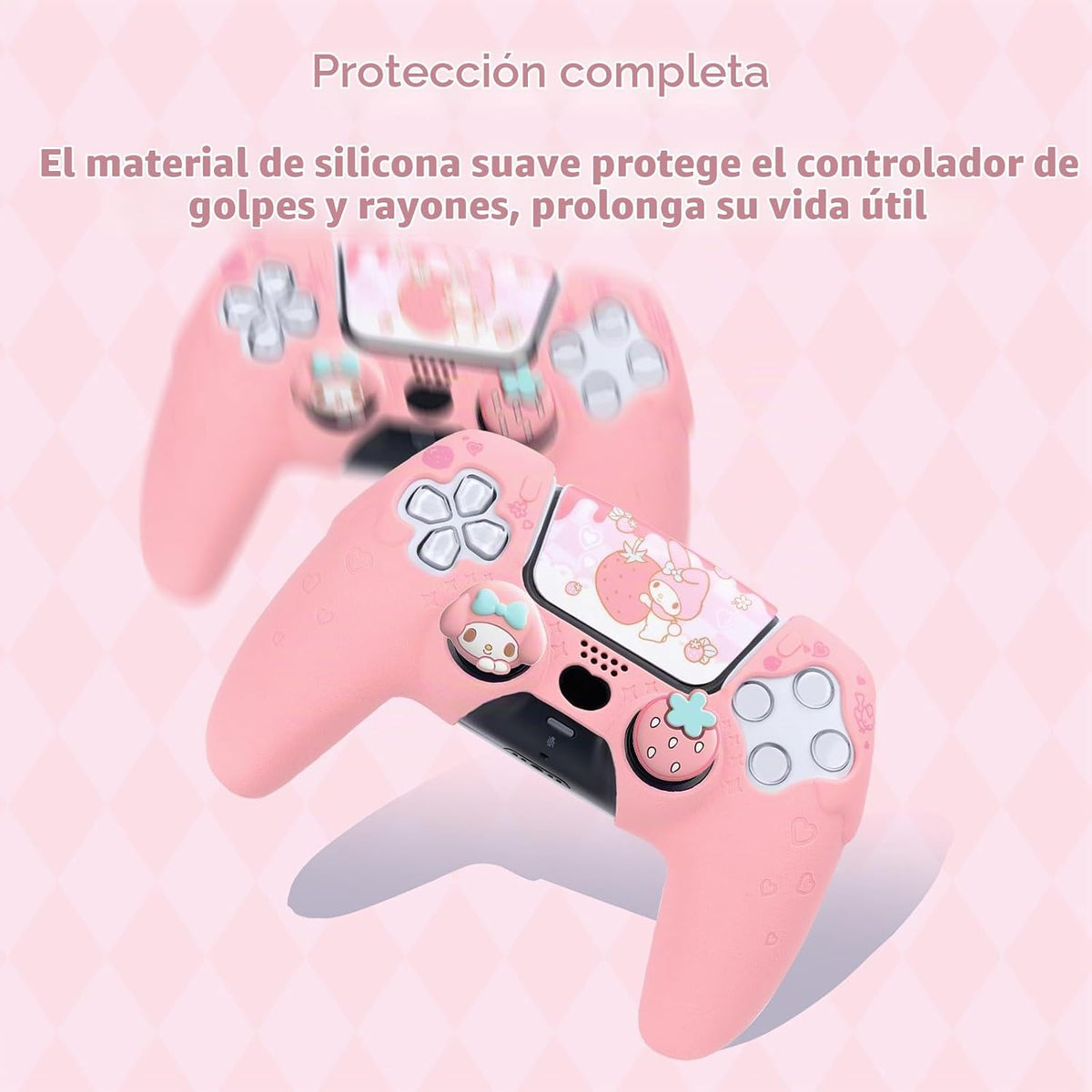 Kuitmor Juego de funda de silicona para controlador PS5, funda protectora suave antideslizante para controlador inalámbrico PS5 con 2 tapas de agarre para el pulgar y 1 adhesivo (melodía rosa)