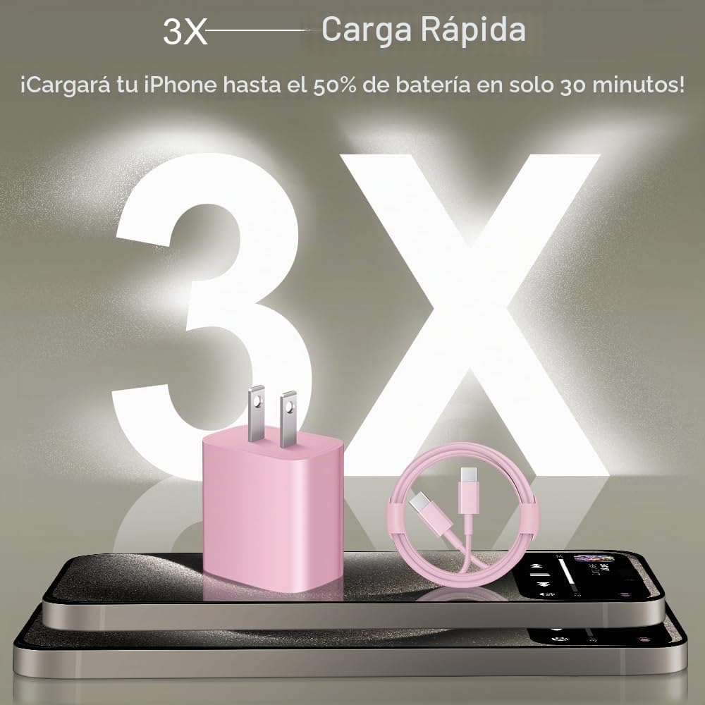 Cargador de carga rápida para iPhone 17, 16, 15, paquete de 2+2 cargadores de pared USB C de 20 W con cable de carga rápida de 6 pies compatible con iPhone 17/17 Air/17 Pro/17 Pro Max/iPhone 16/15