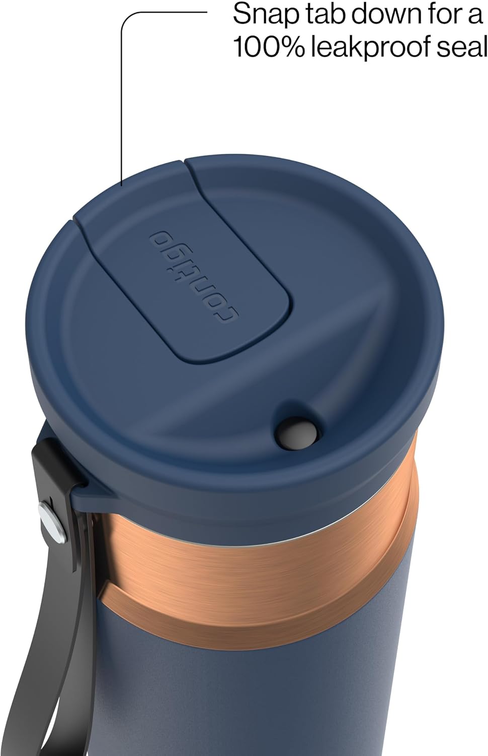 Contigo SnapSeal - Botella de agua de acero inoxidable de 24 onzas aislada al vacío con tapa de cierre automático a prueba de fugas, correa de transporte y popote reutilizable, sin BPA y sin plomo
