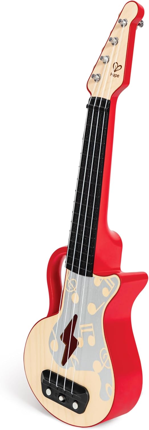 Hape Aprende con luces Ukelele electrónico rojo | Modo de inclinación y banda | Instrumento musical