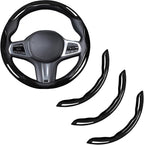 Cubierta de volante de fibra de carbono, juego de accesorios de volante de coche con cierre de presión 3 piezas, protector antideslizante con envoltura, universal, negro brillante