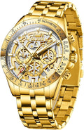 OLEVS Reloj para Hombres Esqueleto Negocio Vestir Acero Inoxidable Impermeable Luminoso Reloj de Pulsera para Hombres
