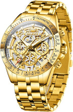 OLEVS Reloj para Hombres Esqueleto Negocio Vestir Acero Inoxidable Impermeable Luminoso Reloj de Pulsera para Hombres