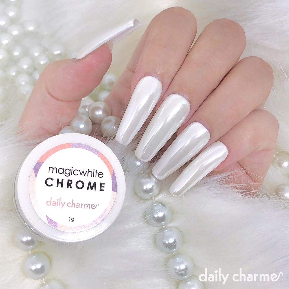 Daily Charme Polvo cromado para uñas Magic White (Blanco) 1g, Polvo...