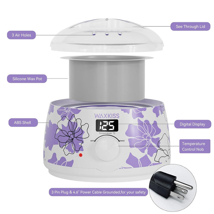Waxkiss Calentador de cera digital, blanco con estampados florales...