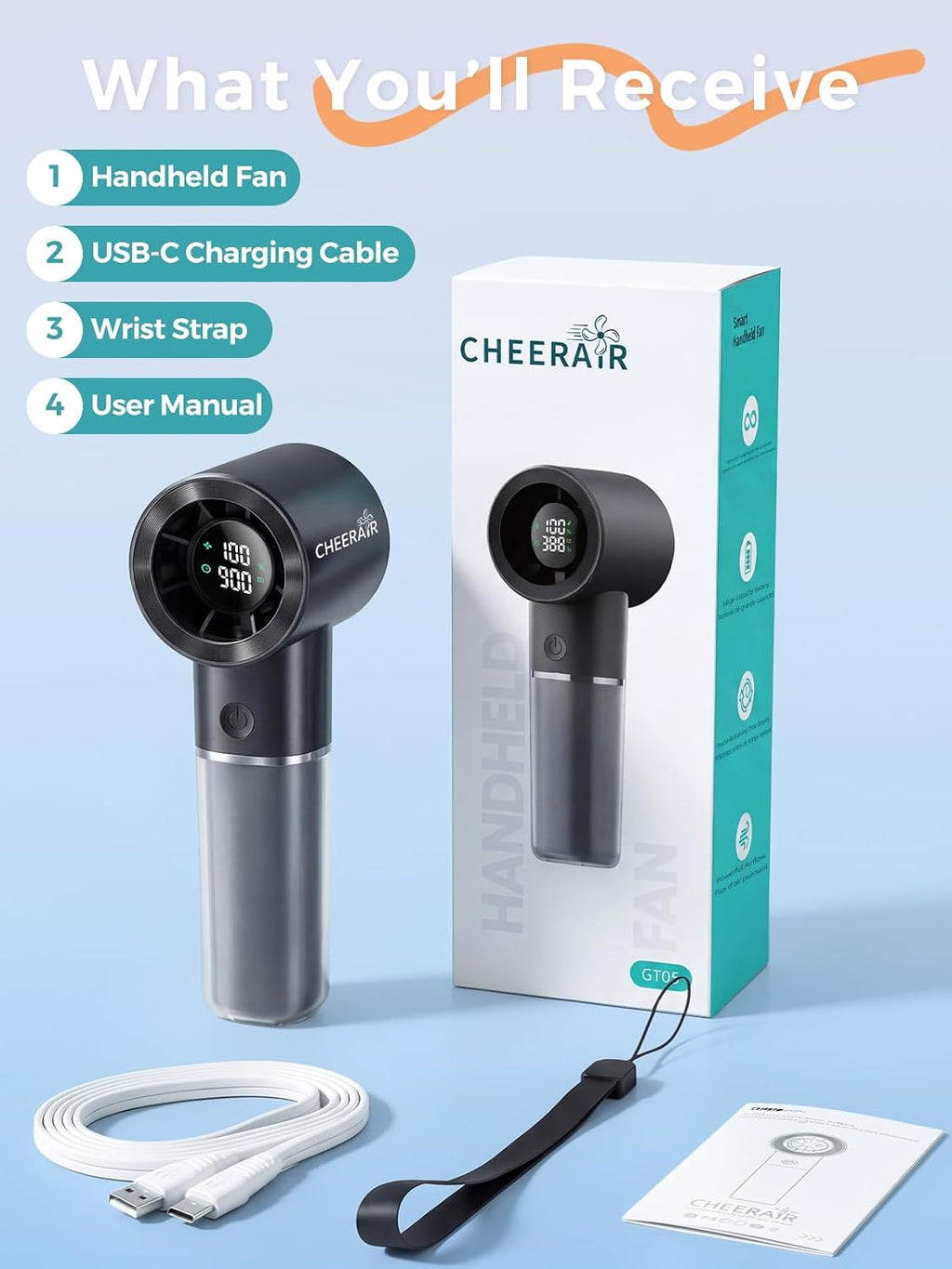 CHEERAIR - Ventilador portátil de mano, mini ventilador recargable...