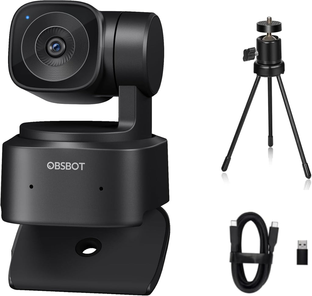 OBSBOT Tiny SE Cámara web PTZ 1080P con seguimiento por IA, con mini trípode