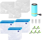MEGAWISE Paquete de 39 bolsas selladas al vacío sin BPA con bomba de aire, bolsas reutilizables para almacenamiento de alimentos en 3 tamaños, con/sin válvula, aptas para microondas y congelador, para