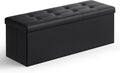 Banco de asiento plegable otomano Songmics, taburete reposa pies de piel sintética, Madera, Negro
