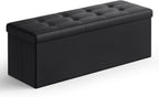 Banco de asiento plegable otomano Songmics, taburete reposa pies de piel sintética, Madera, Negro