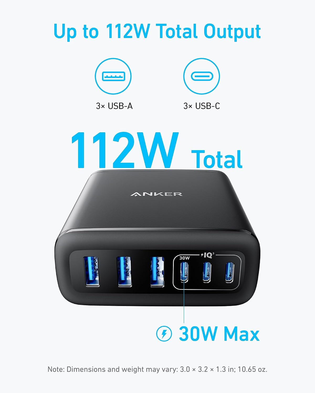 Anker Cargador de escritorio, cargador USB C de carga rápida con 112 W