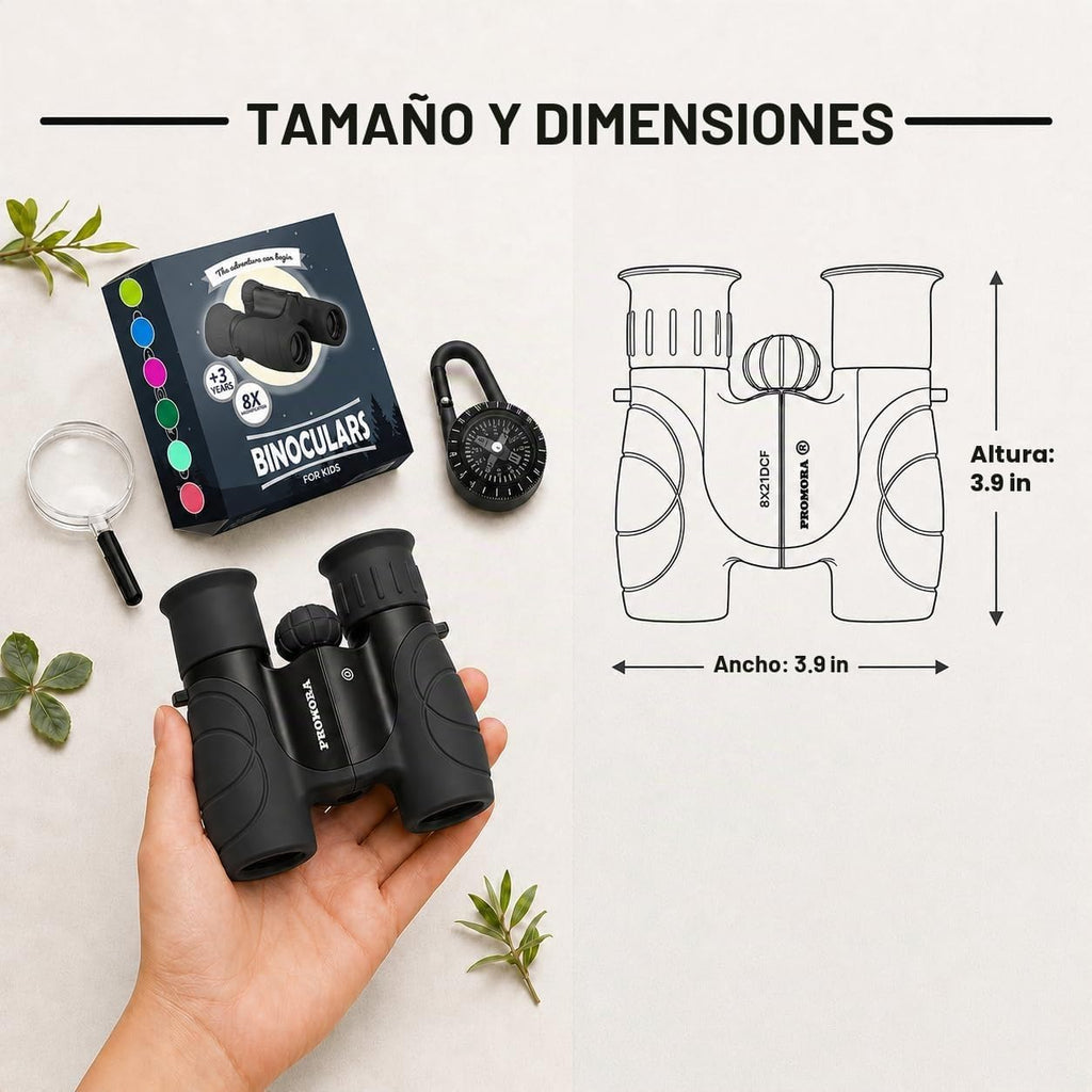 Binoculares para niños – Juguete perfecto para niños pequeños y niñas – Juego extenso que incluye lupa y brújula – Potente aumento 8 x 21 – niños de 3 a 12 años para niños pequeños