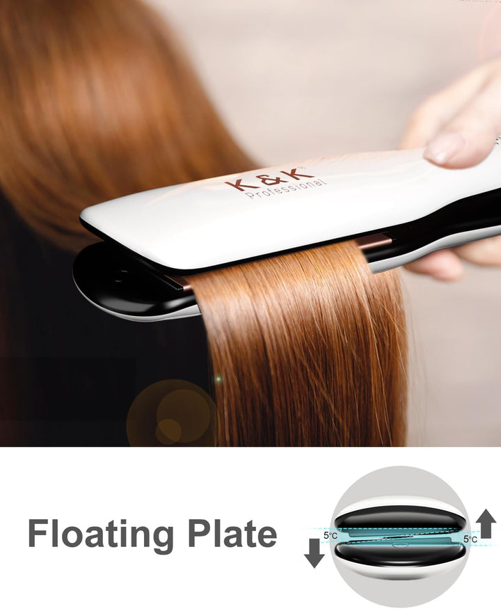 K&amp;K Plancha ancha para el cabello, revestimiento de turmalina d...